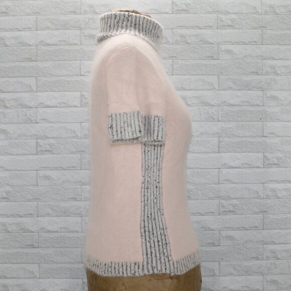 JIAMANSI Sweater Angora Blend Knit Short Sleeve Pastel Pink Gray Colorblock XS - Picture 3 of 12